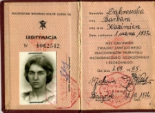 Legitymacja Związku Zawodowego Pracowników Przemysłu Włókieniczego, Oddzieżowego i Skórzanego Barbary Dąbrowskiej