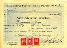 Zaświadczenie szkolne Alicji Bronowicz