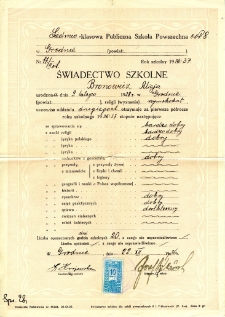 Świadectwo szkolne Alicji Bronowicz