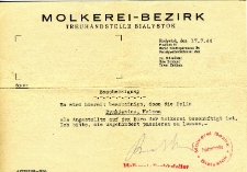 Zaświadczenie o zatrudnieniu Heleny Rynkiewicz w mleczarni