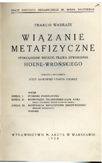 Wiązania metafizyczne sporządzone według prawa stworzenia Hoene-Wrońskiego