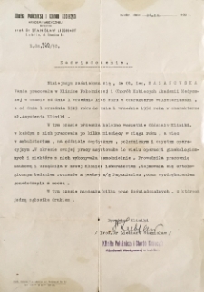 Zaświadczenie o pracy w Klinice Położniczej Akademii Medycznej w Lublinie