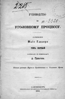 Rukovodstvo po ugolovnomu processu. T. 1