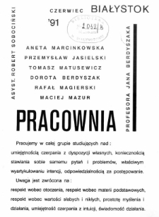 Pracownia profesora Jana Berdyszaka czerwiec 1991