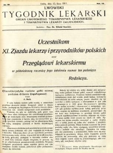 Lwowski tygodnik lekarski 1911 T.6 nr 28