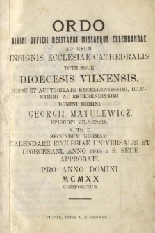 Ordo divini offici [...] Dioecesis Vilnensis [...] pro anno Domini 1920