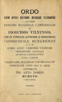 Ordo divini offici [...] Dioecesis Vilnensis [...] pro anno Domini 1917