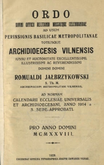 Ordo divini offici [...] Dioecesis Vilnensis [...] pro anno Domini 1928