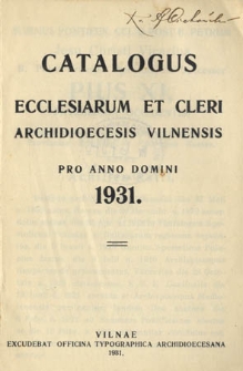 Catalogus ecclesiarum et cleri archidioecesis vilnensis pro anno domini 1931