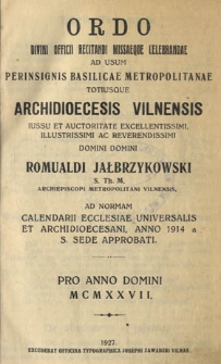 Ordo divini offici [...] Dioecesis Vilnensis [...] pro anno Domini 1927