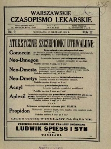 Warszawskie Czasopismo Lekarskie 1926 R.3 nr 9