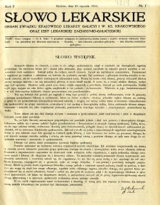 Słowo Lekarskie 1911 R.1 nr 1