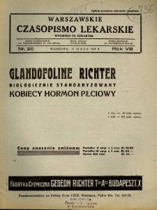 Warszawskie Czasopismo Lekarskie 1931 R.8 nr 20