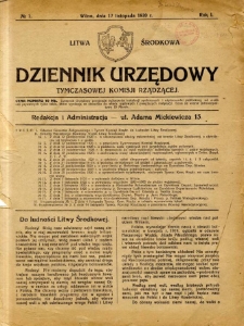 Dziennik Urzędowy Tymczasowej Komisji Rządzącej 1920.11.17 R.1 nr 1