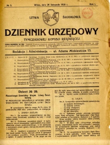 Dziennik Urzędowy Tymczasowej Komisji Rządzącej 1920.11.26 R.1 nr 3