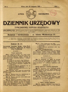 Dziennik Urzędowy Tymczasowej Komisji Rządzącej 1920.11.28 R.1 nr 4