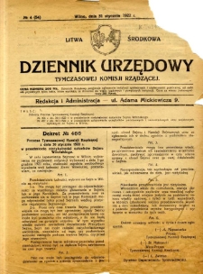 Dziennik Urzędowy Tymczasowej Komisji Rządzącej 1922.01.31 R.3 nr 4