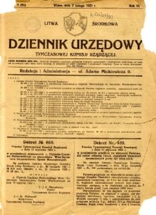 Dziennik Urzędowy Tymczasowej Komisji Rządzącej 1922.02.03 R.3 nr 5