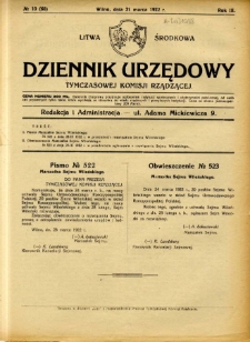 Dziennik Urzędowy Tymczasowej Komisji Rządzącej 1922.03.31 R.3 nr 10
