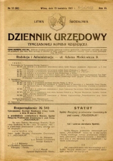 Dziennik Urzędowy Tymczasowej Komisji Rządzącej 1922.04.15 R.3 nr 12
