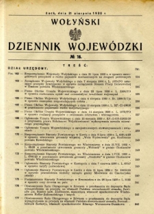 Wołyński Dziennik Wojewódzki 1930.08.31 R. 10 nr 16