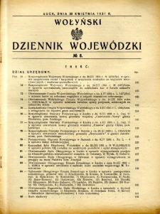 Wołyński Dziennik Wojewódzki 1931.04.30 R.11 nr 8