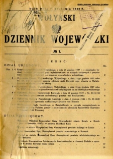 Wołyński Dziennik Wojewódzki 1938.01.17 R.18 nr 1