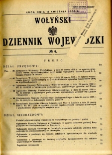 Wołyński Dziennik Wojewódzki 1938.04.13 R.18 nr 6