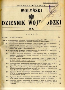 Wołyński Dziennik Wojewódzki 1938.05.14 R.18 nr 8