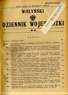 Wołyński Dziennik Wojewódzki 1938.06.14 R.18 nr 10