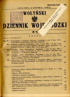 Wołyński Dziennik Wojewódzki 1938.08.05 R.18 nr 13