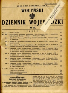 Wołyński Dziennik Wojewódzki 1938.12.01 R.18 nr 22