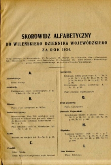 Skorowidz Alfabetyczny do Wileńskiego Dziennika Wojew&oacute;dzkiego za rok 1934
