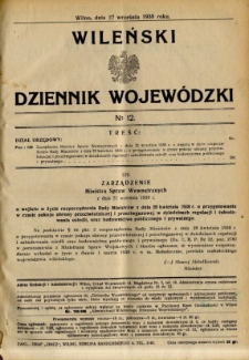 Wileński Dziennik Wojewódzki 1938.09.27 nr 12
