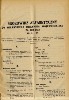 Skorowidz alfabetyczny do Wileńskiego Dziennika Wojewódzkiego za rok 1938