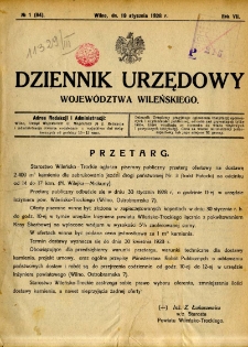 Dziennik Urzędowy Województwa Wileńskiego 1928.01.19 R.7 nr 1