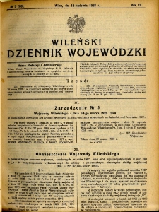 Dziennik Urzędowy Wojew&oacute;dztwa Wileńskiego 1928.04.12 R.7 nr 5