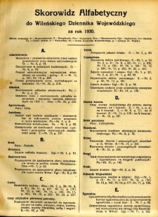 Skorowidz Alfabetyczny do Wileńskiego Dziennika Wojewódzkiego za rok 1930