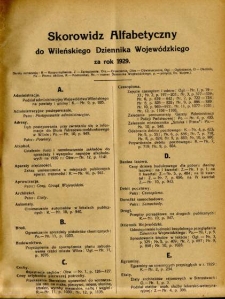 Skorowidz Alfabetyczny Wileńskiego Dziennika Wojew&oacute;dzkiego za rok 1929