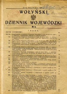 Wołyński Dziennik Wojewódzki 1929.05.10 R.9 nr 6