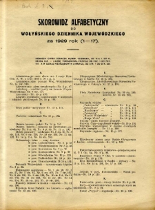 Skorowidz Alfabetyczny do Wołyńskiego Dziennika Wojewódzkiego za 1929 rok