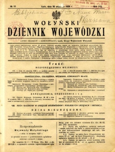 Dziennik Urzędowy Województwa Wołyńskiego 1928.09.30 R.8 nr 10