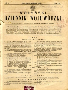 Dziennik Urzędowy Województwa Wołyńskiego 1928.10.31 R.8 nr 11