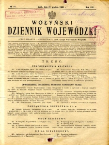 Dziennik Urzędowy Województwa Wołyńskiego 1928.12.31 R.8 nr 14