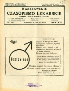 Warszawskie Czasopismo Lekarskie 1939 R.16 nr 15