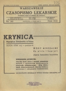 Warszawskie Czasopismo Lekarskie 1939 R.16 nr 20