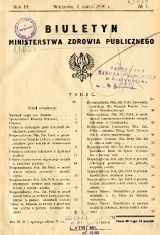 Biuletyn Ministerstwa Zdrowia Publicznego 1920 R.3 nr 1