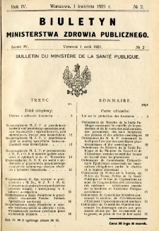 Biuletyn Ministerstwa Zdrowia Publicznego 1921 R.4 nr 2