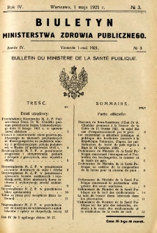 Biuletyn Ministerstwa Zdrowia Publicznego 1921 R.4 nr 3
