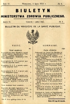 Biuletyn Ministerstwa Zdrowia Publicznego 1921 R.4 nr 4